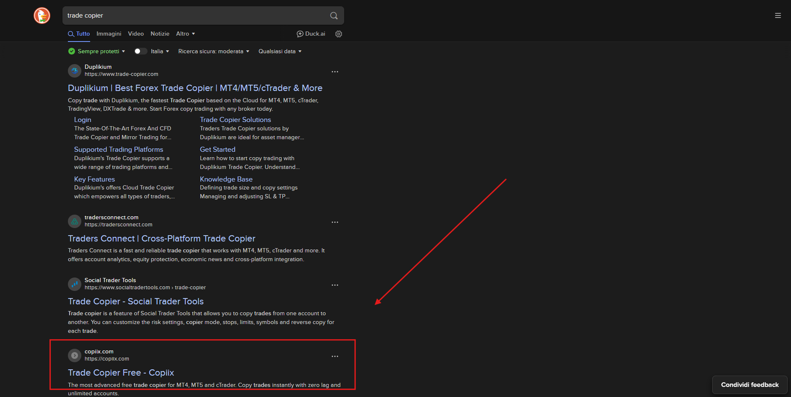 Copiix Reaches 4th Position on DuckDuckGo for 'Trade Copier' - A SEO Success Story