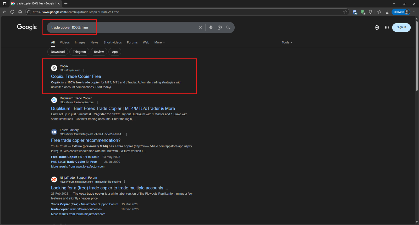 Copiix Achieves #1 Google Ranking for 'Trade Copier 100% Free' - A SEO Success Story